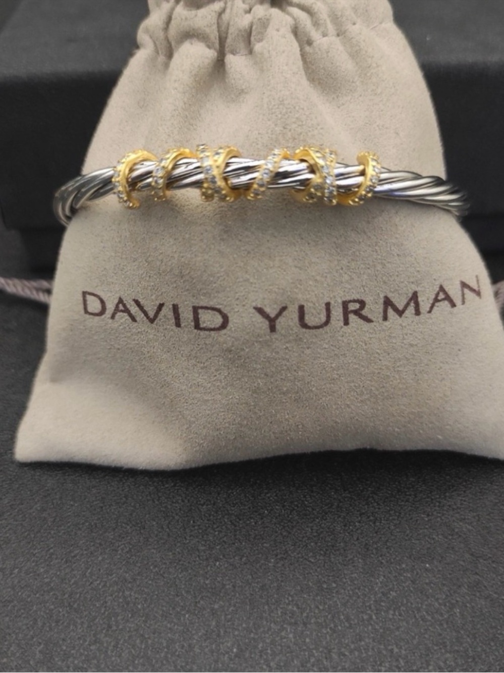 David Yurman Two-Tone Cable Cuff Bracelet with Gold Accents